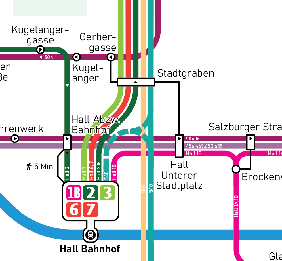 Umsteigemöglichkeiten anhand des Beispiels Amras